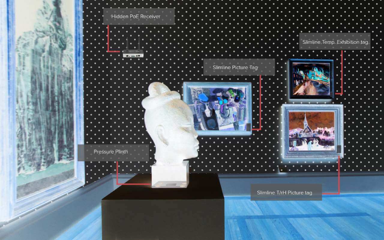 A museum art display with x ray tag samples
